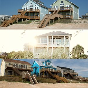 Different types of houses on the beach